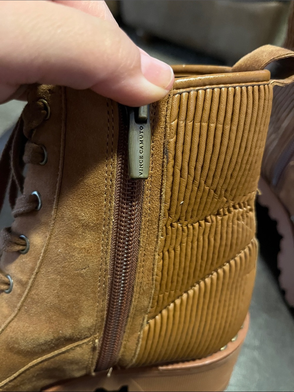 Vince Camuto Tan Suede Combat Moto Boots - Picture 4 of 8
